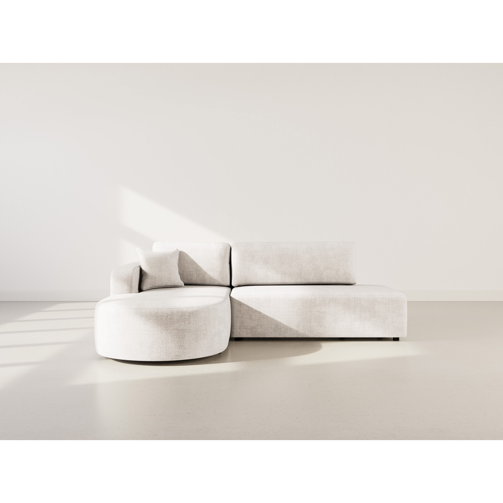 Miro - Canapé d'angle gauche 4 places convertible avec coffre en velours texturé - Beige