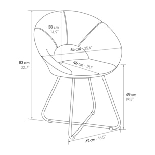 Set di 4 poltroncine ZANTE in tessuto effetto velluto beige e base in metallo color oro
