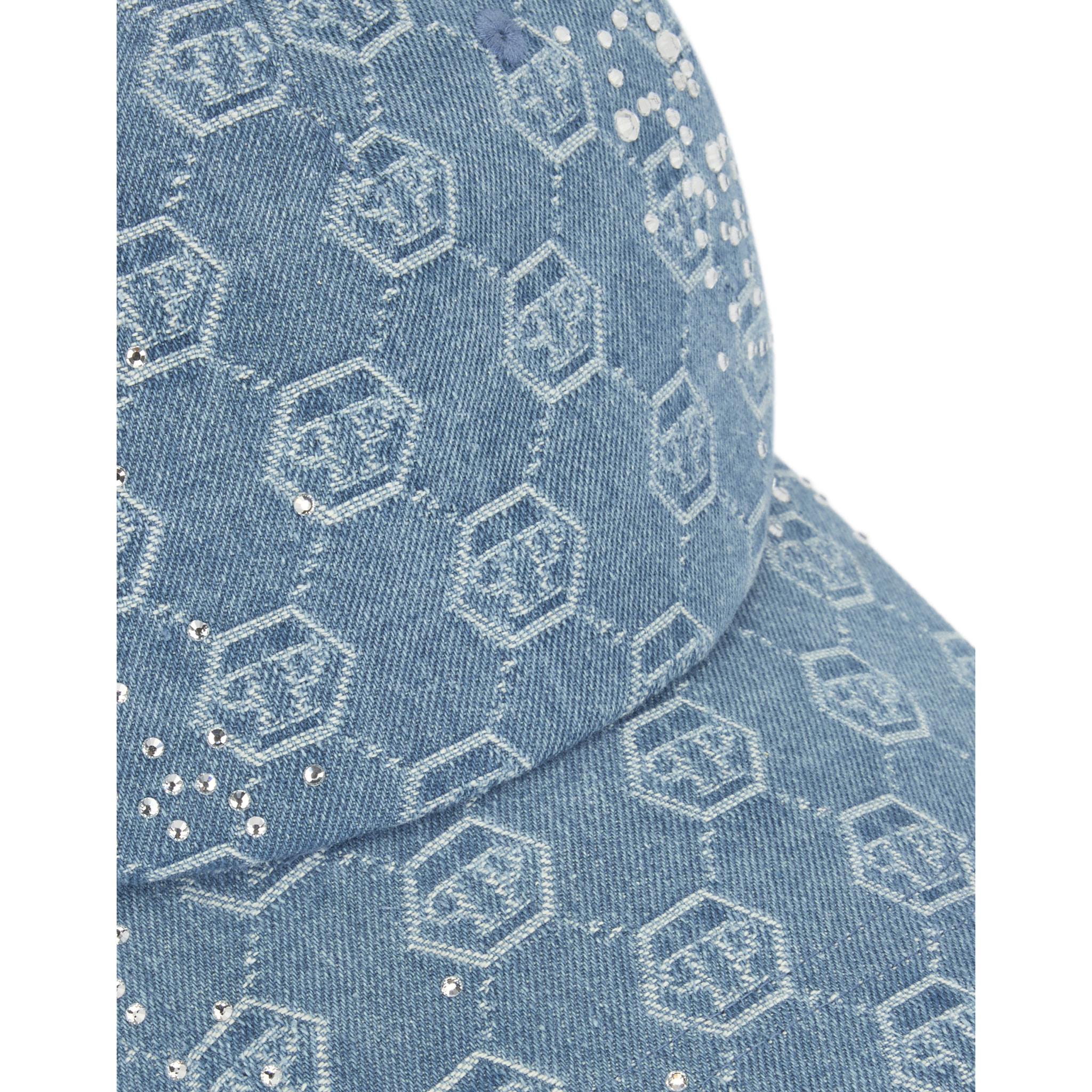 PHILIPP PLEIN Denim Baseball Cap Monogram Strass