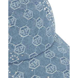 PHILIPP PLEIN Denim Baseball Cap Monogram Strass