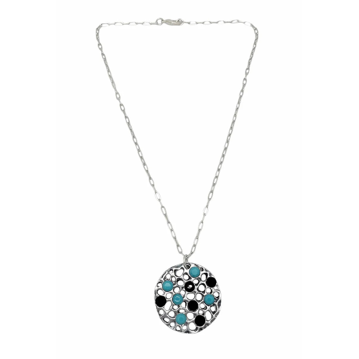 Collar Bicolor SW cristal tuquesa y negro en plata 10µ