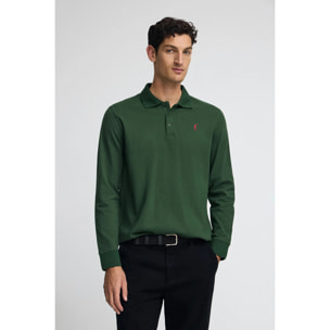 Polo verde botella de manga larga con logo bordado Rigby Go