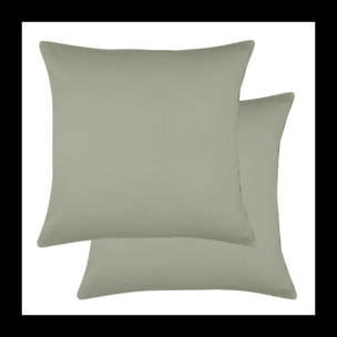 Lot de 2 taies satin de coton uni vert Ava uni lichen