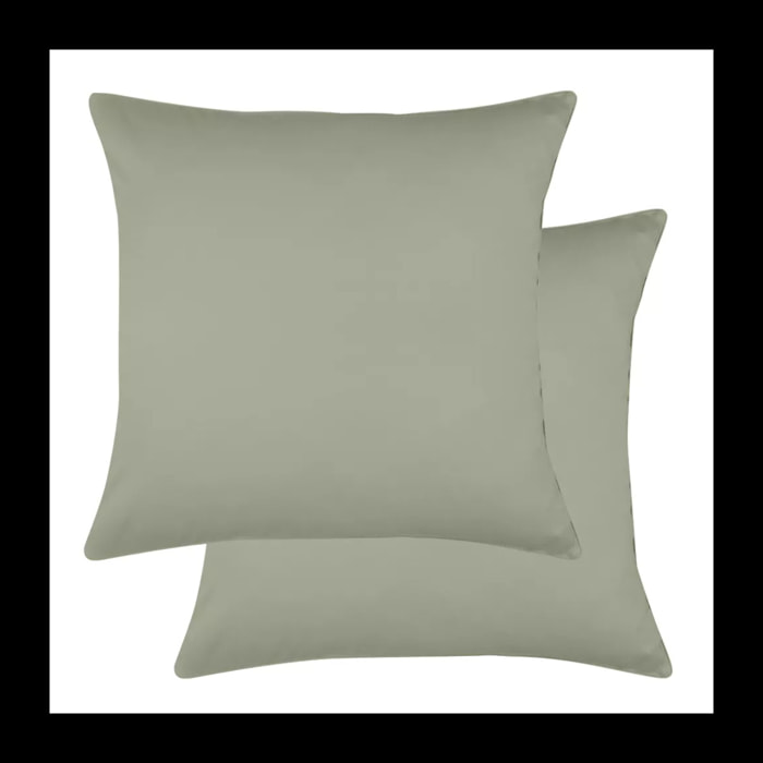 Lot de 2 taies satin de coton uni vert Ava uni lichen
