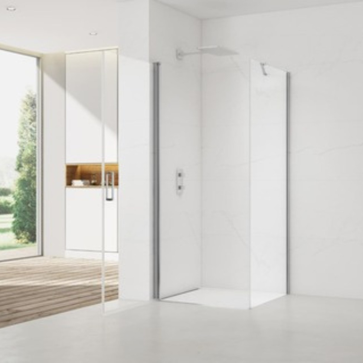 Set Porte de douche 80x196 cm transparente + Profilé pour paroi de douche + Poignée pour porte de douche (SATFUD80NIKA)