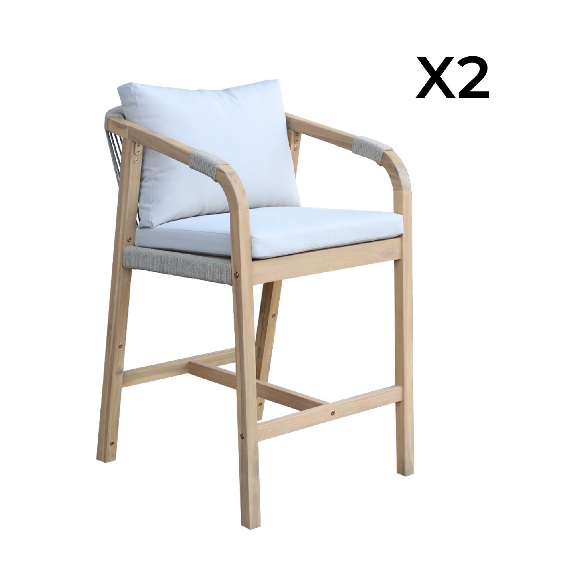 Lot de 2 fauteuils de jardin bois d'acacia et corde Zahara naturel et beige 68 x 58 x 95 cm