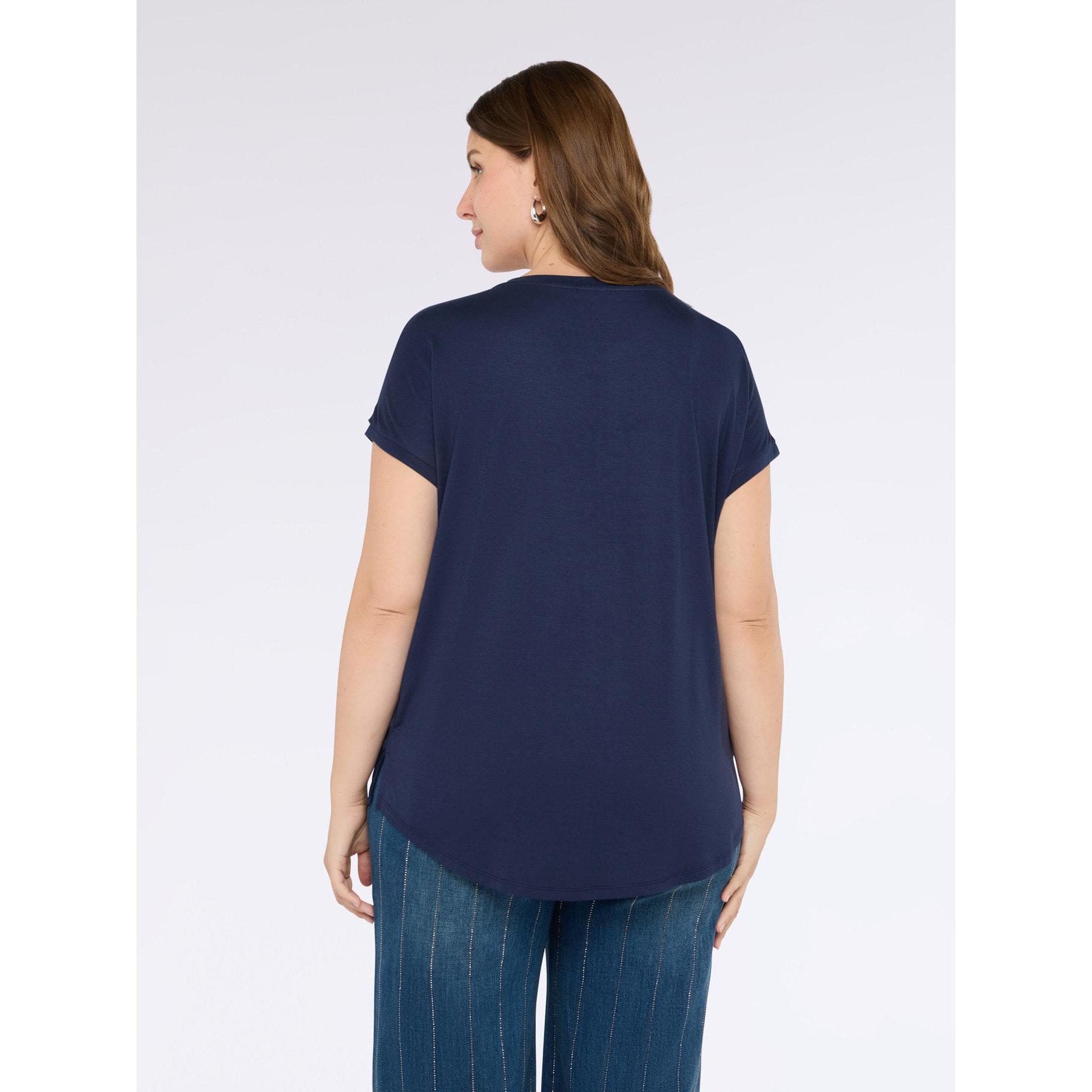 Fiorella Rubino - T-shirt bimaterica con scolllo tondo - Blu