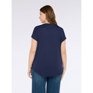 Fiorella Rubino - T-shirt bimaterica con scolllo tondo - Blu