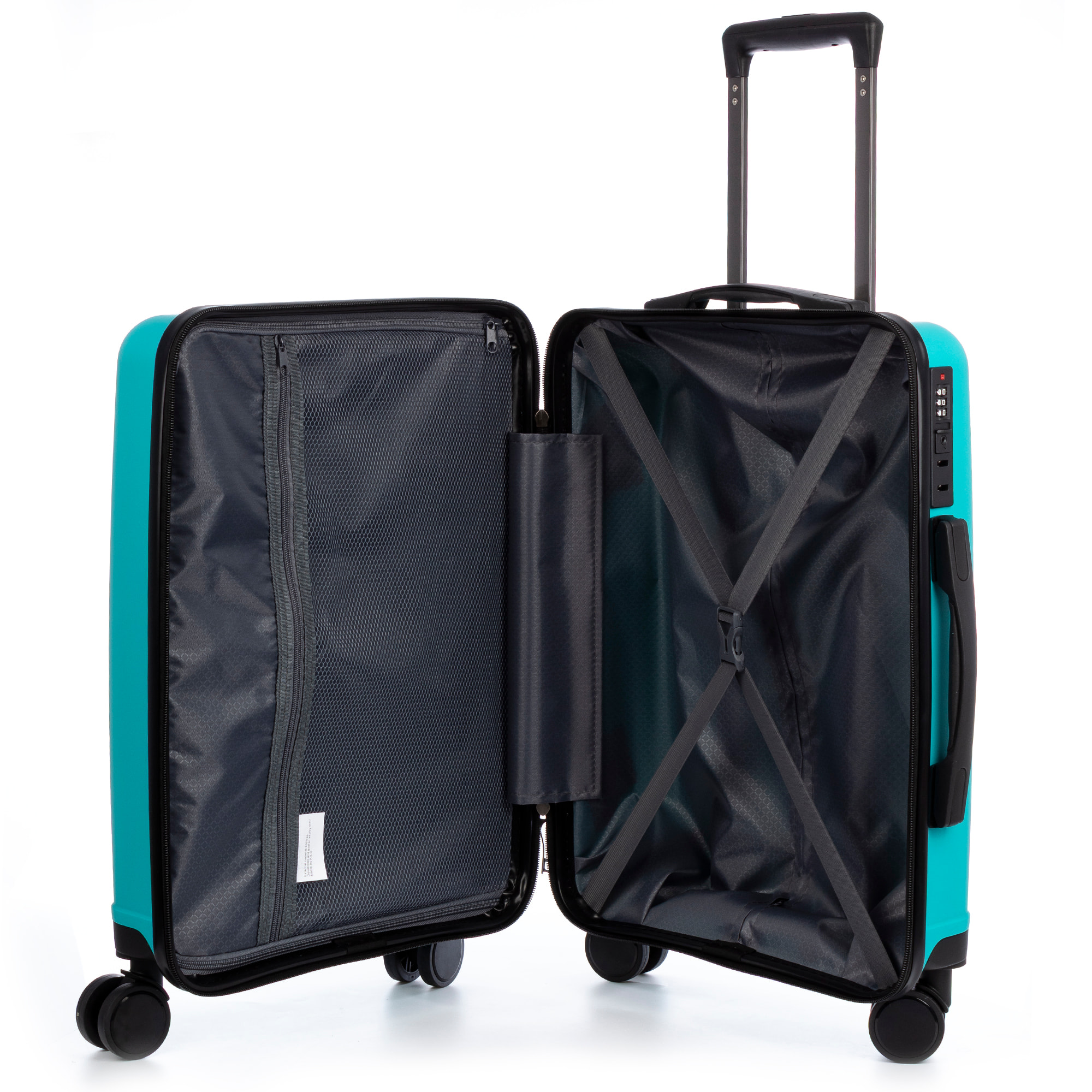 Set di 3 valigie Trolley, in materiale leggero PP resistente alla rottura. Chiusura TSA numerica, 4 ruote girevoli doppie a 360°.