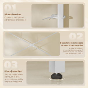 Estantería de Cocina con 2 Tomacorrientes, Estantería de Panadería Industrial con Estación de Café, Estante para Microondas, Estante Ajustable, Ganchos, 60x42x137 cm, Blanco