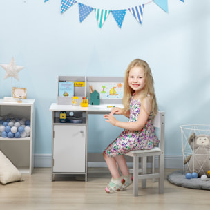 Juego de Mesa y Silla Infantil de Madera con Pizarra Blanca Mesa de Estudio para Niños de +5 Años Mueble Escritorio Infantil 90x45x85 cm Gris