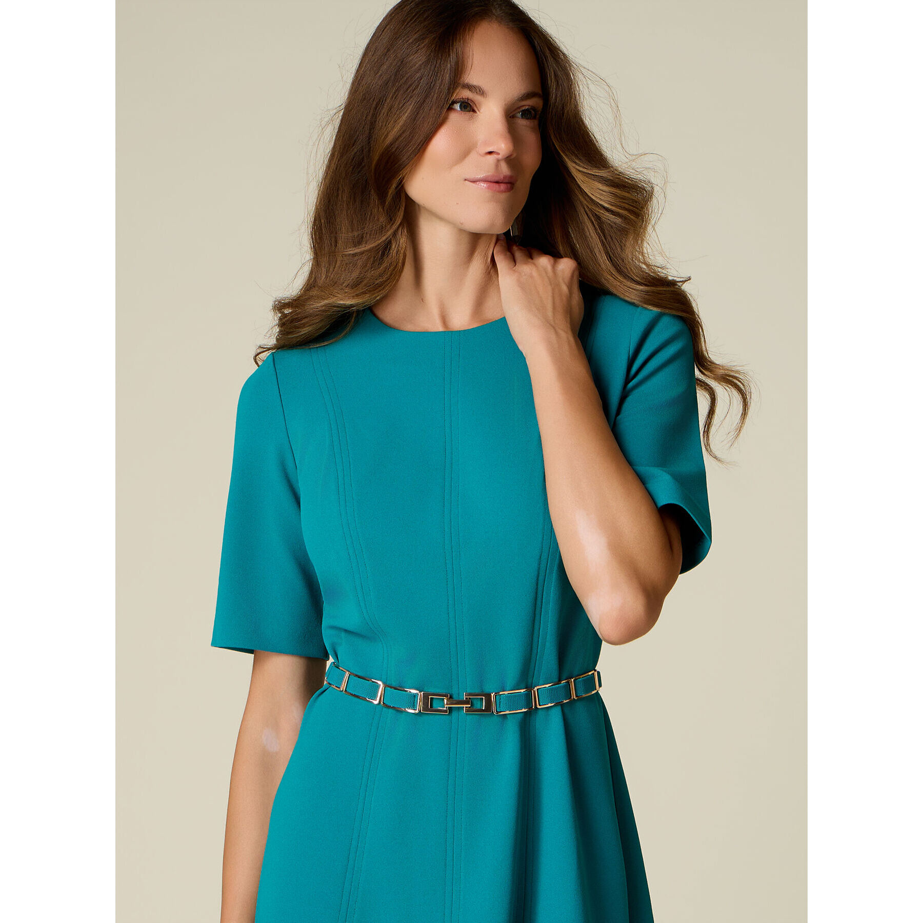 Oltre - Vestito svasato con cintura metallica - Azzurro