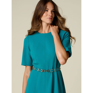 Oltre - Vestito svasato con cintura metallica - Azzurro