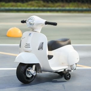 Moto Eléctrica Vespa para Niños de 18-36 Meses con Faro Bocina y 4 Ruedas Motocicleta Infantil con Licencia 66,5x38x52 cm Blanco