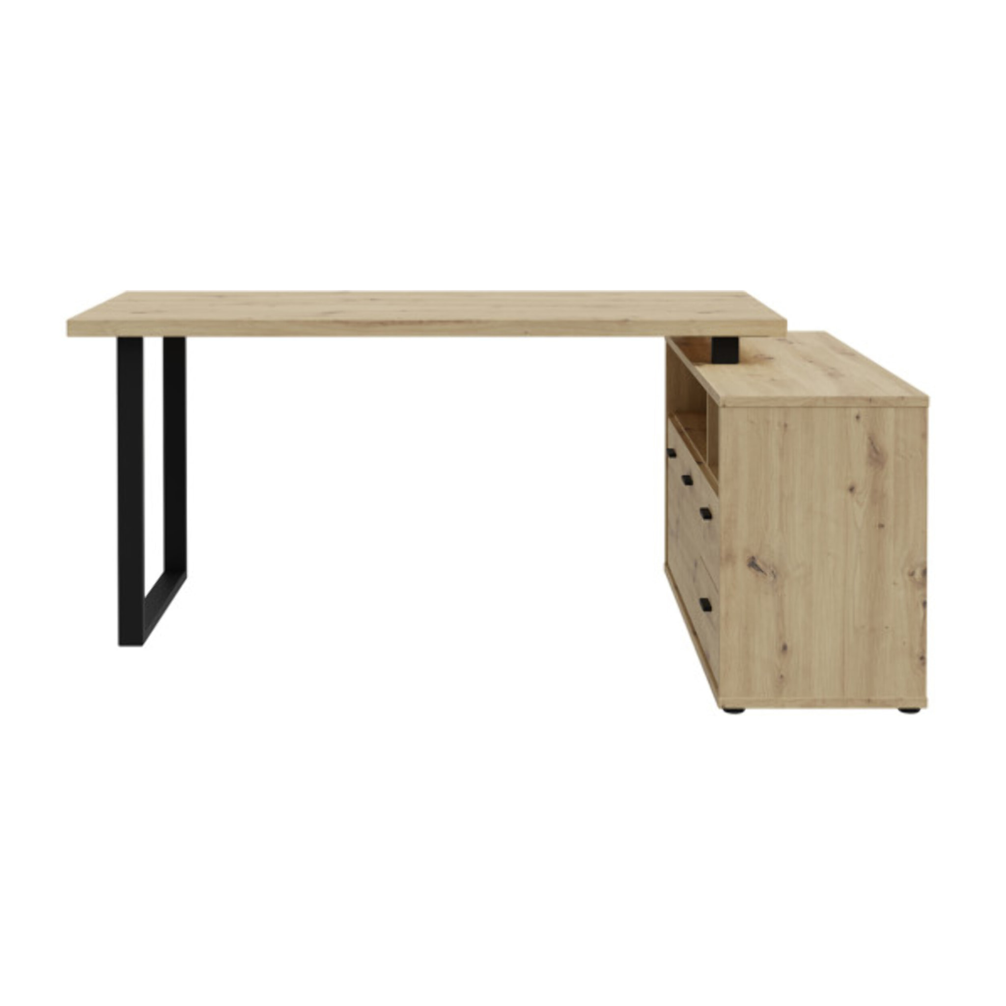 Bureau d’angle 181 cm chêne rustique avec rangements - 2 placards & 2 tiroirs - GOTHAM