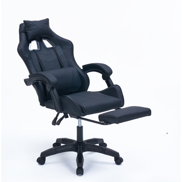 Chaise gaming de bureau ergonomique inclinable noire JOAO