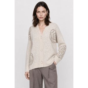 Kocca - Cappotto in maglia da donna con bottoni e motivo floreale Donna