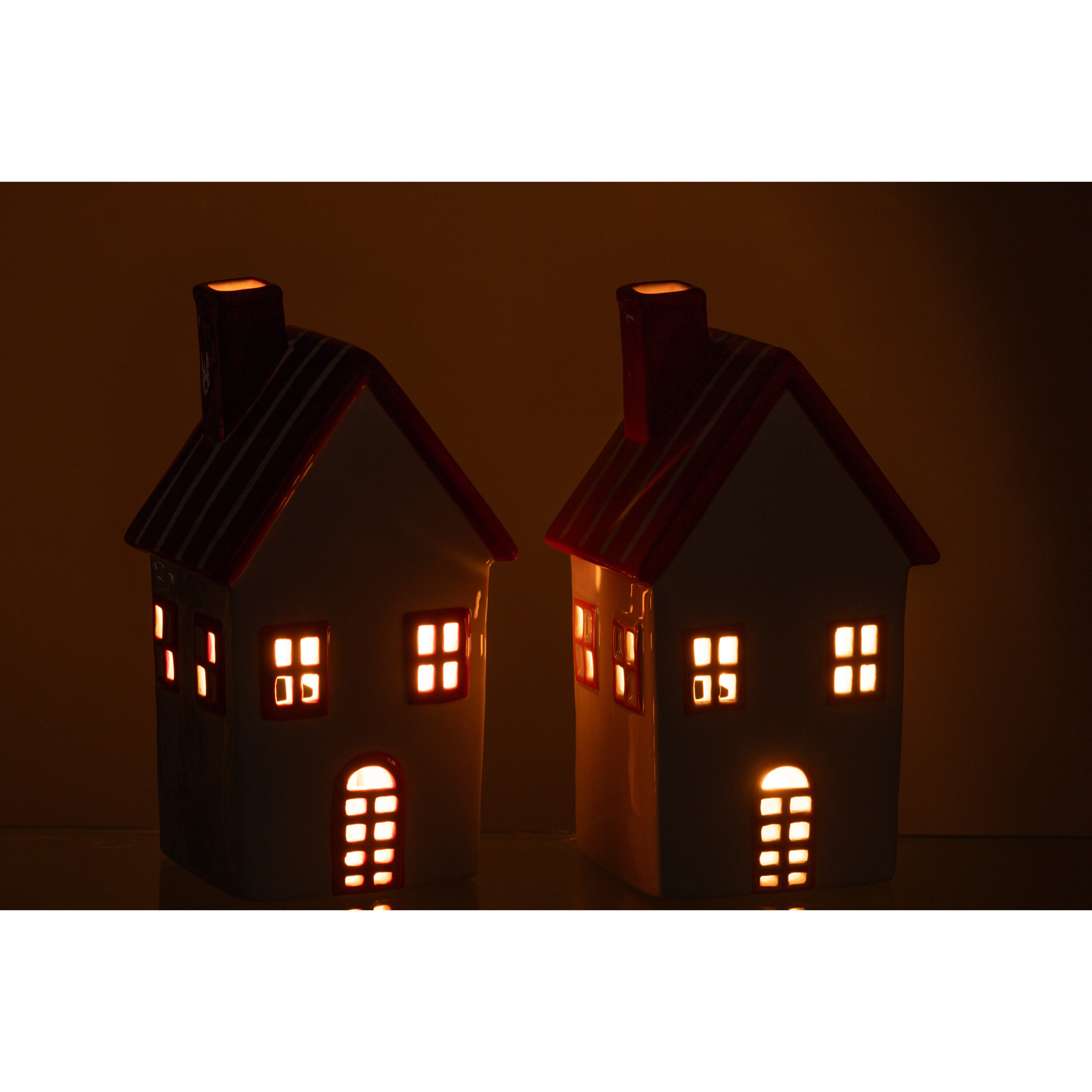 J-Line photophore Maison Dolomite - céramique - orange/rouge - 2 pcs