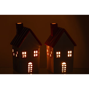 J-Line photophore Maison Dolomite - céramique - orange/rouge - 2 pcs