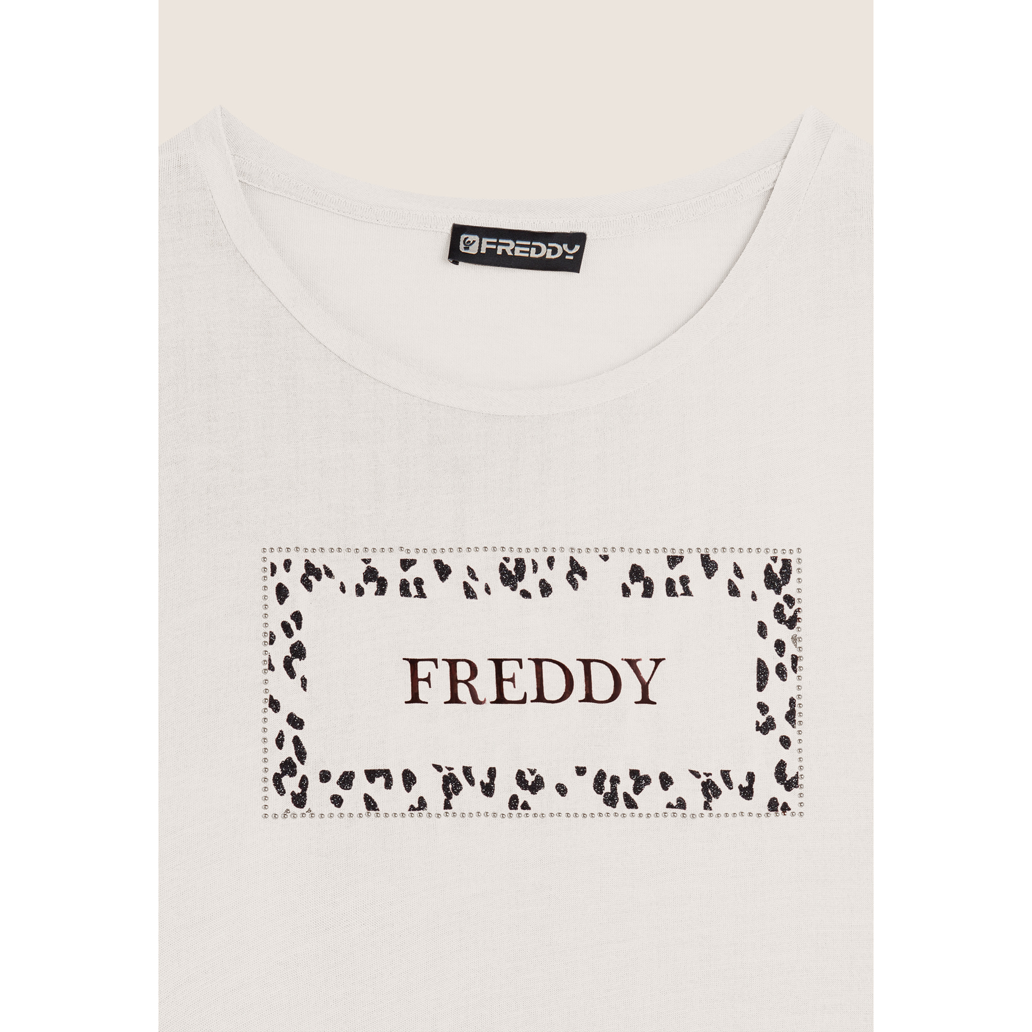 T-shirt donna manica lunga con stampa animalier oro rosa