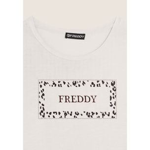 T-shirt donna manica lunga con stampa animalier oro rosa