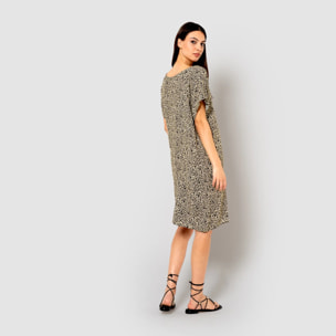 Vestido corto bambula detalles plisados lira beige/negro