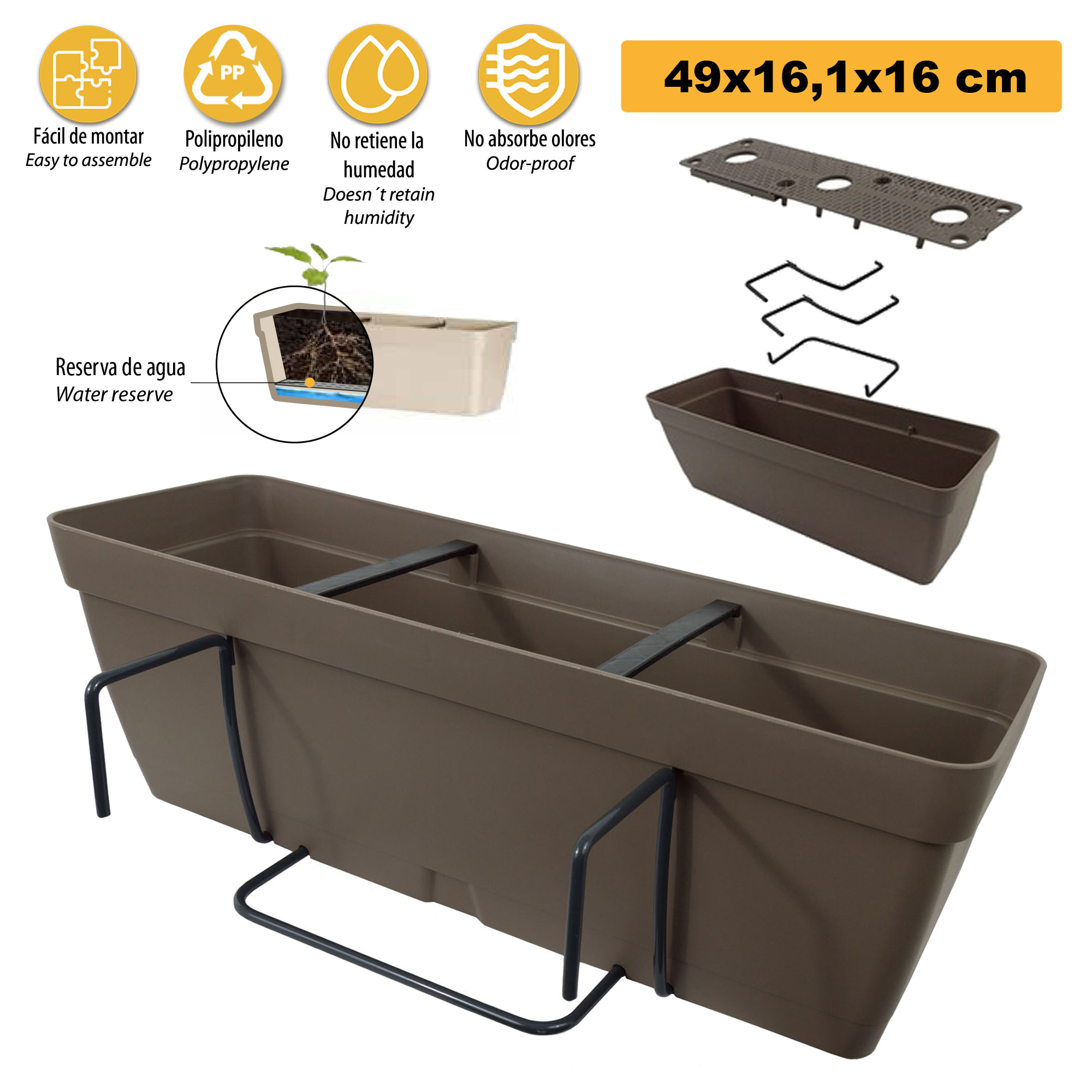 Jardinera 50 cm con escuadra de fijación cuadrada