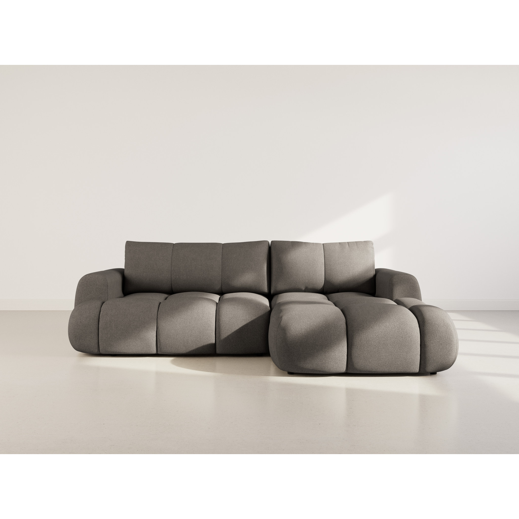 Yulin - Canapé d'angle droit 4 places convertible avec coffre en tissu bouclette - Gris foncé