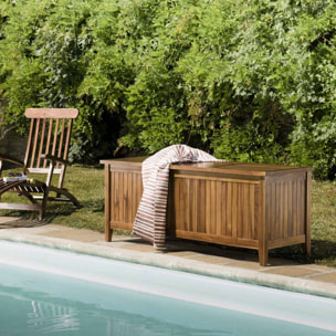 MAEVA - Coffre de jardin piscine en bois teck huilé 165x55cm