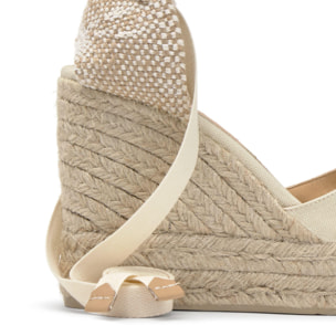 Alpargatas de cuña de mujer Chiara en algodón orgánico, cierre mediante lazada y doble plataforma