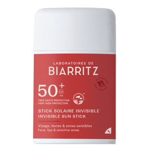 Solaire SPF50+ - Stick Solaire Invisible Bio pour le Visage, Lèvres & Zones Sensibles 10g