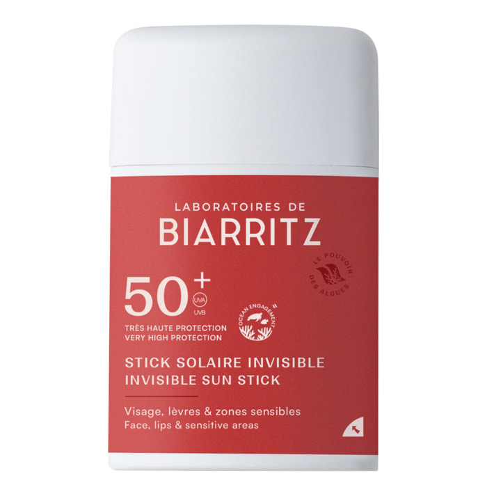 Solaire SPF50+ - Stick Solaire Invisible Bio pour le Visage, Lèvres & Zones Sensibles 10g