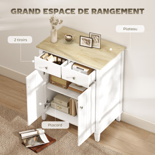 Buffet multi-rangement 2 portes étagère 2 tiroirs coulissants blanc aspect bois clair