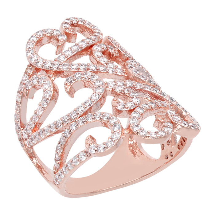 Anello Openwork in Golden Rosé con Cubic Zirconia Placcato Oro Rosa 18k