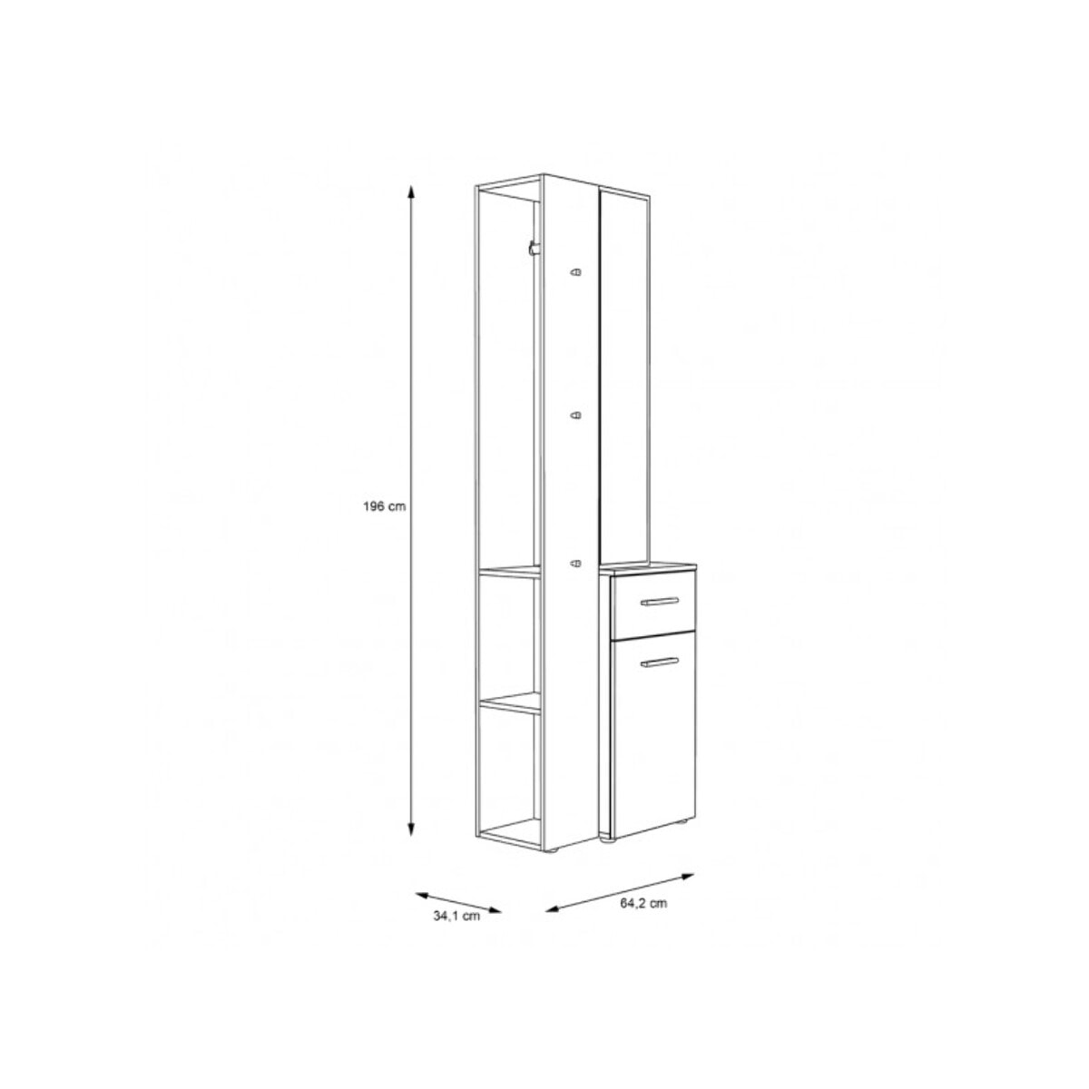 Vestiaire en bois avec rangements et miroir - 2 coloris - ROLL