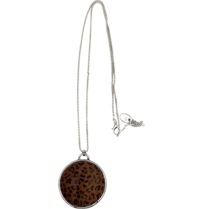Collar largo Disco Print Animal en piel y plata 10µ