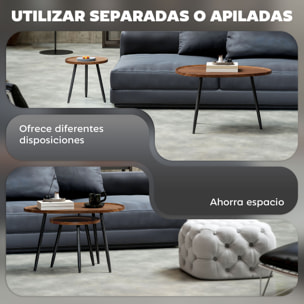 Juego de 2 Mesas Auxiliares Apilables Mesas Nido Mesitas de Café Estilo Moderno con Marco de Metal para Salón Dormitorio Oficina 80x55x49 cm y Ø40x39 cm Efecto Madera y Negro