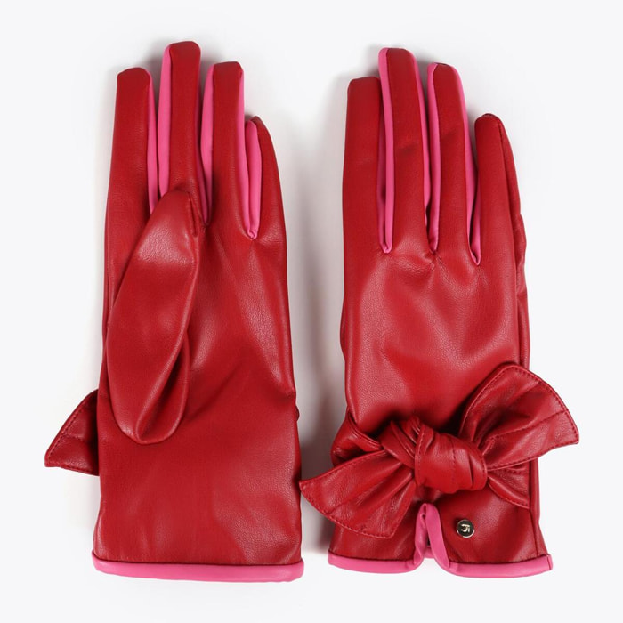 Guanti Effetto Pelle con Fiocco