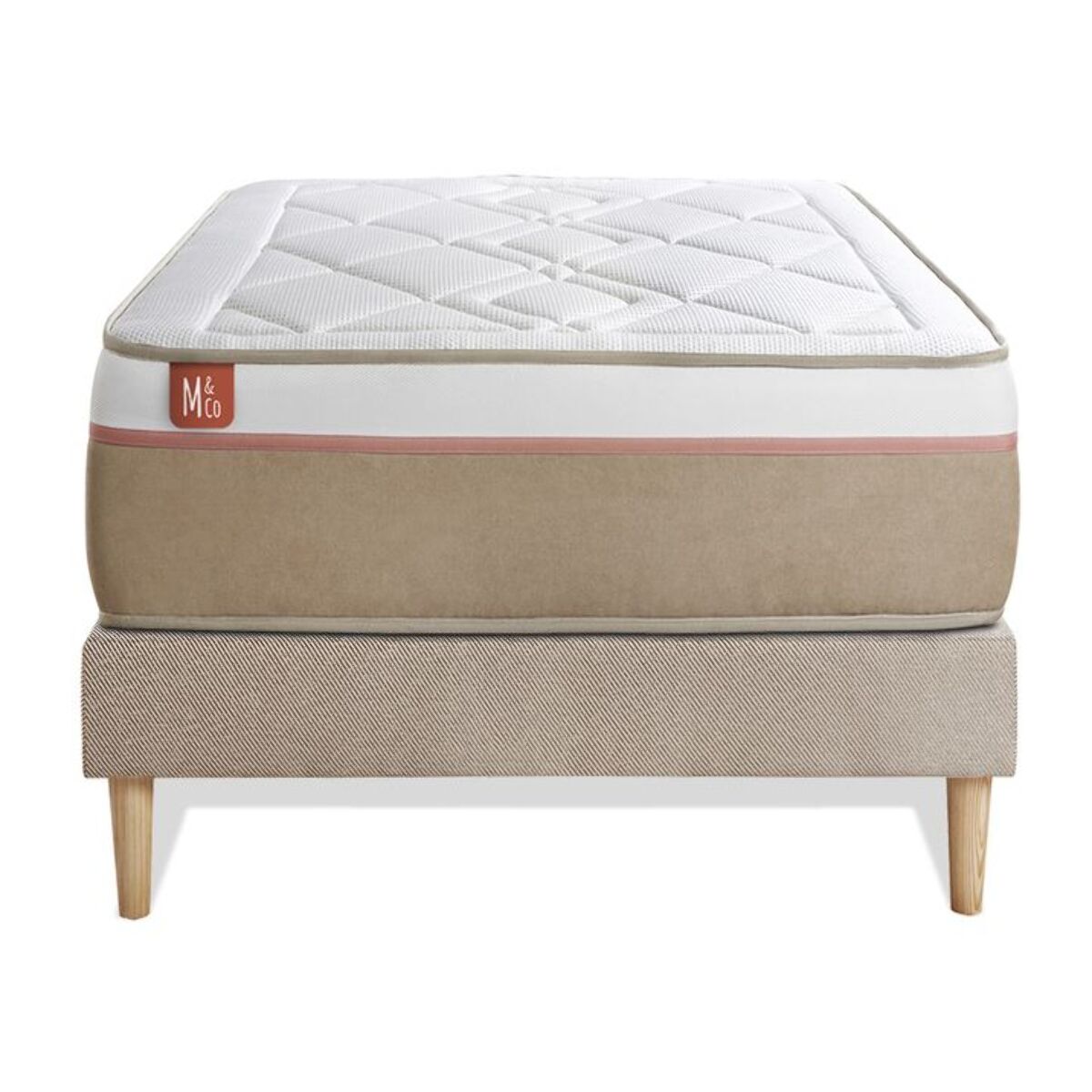Ensemble Matelas Le Soyeux - 24cm - Ressorts ensachés et mémoire de forme - Equilibré - Sommier Tapissier Beige