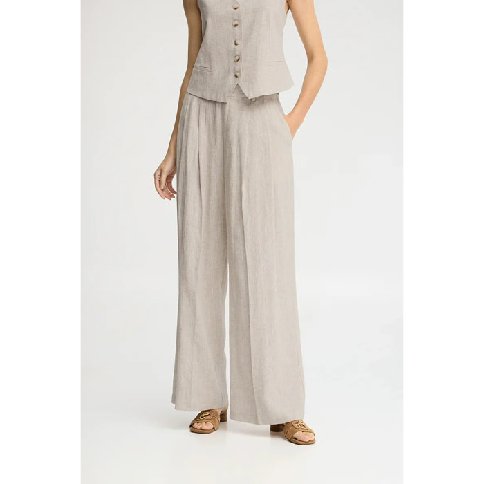 Pantalón Alice de lino color crudo de corte relajado con logo Polo Club