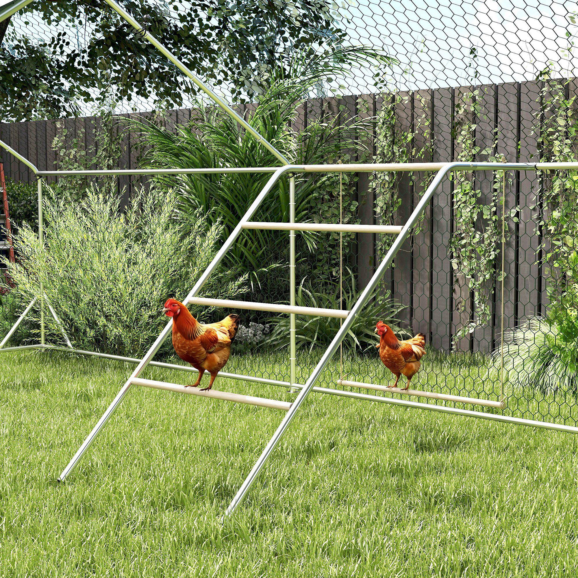 Perchoir balançoire pour poule - aire de jeu chicken activity - 150 x 82 x 110 cm - acier chromé bois verni