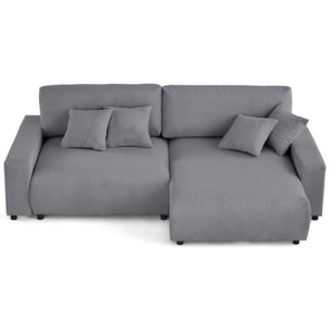 Pivoine - canapé d'angle 4 places réversible convertible avec 2 coffres en velours côtelé - Gris clair