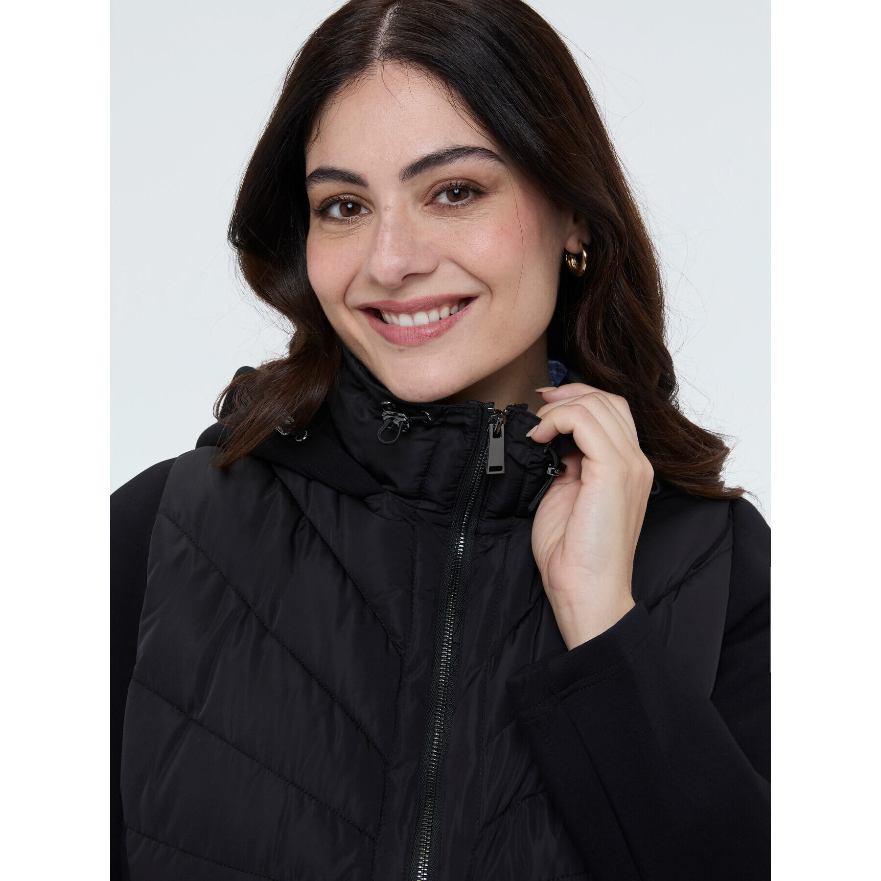 Fiorella Rubino - Plumífero bimaterial acolchado chevron - Negro