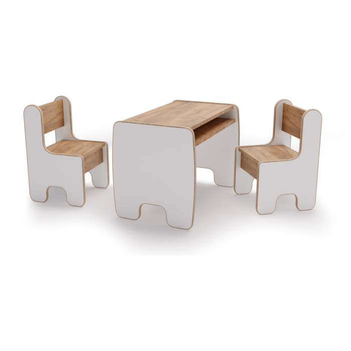 Set Timi Tavolo per Bambini con Due Sedie in Rovere e Bianco