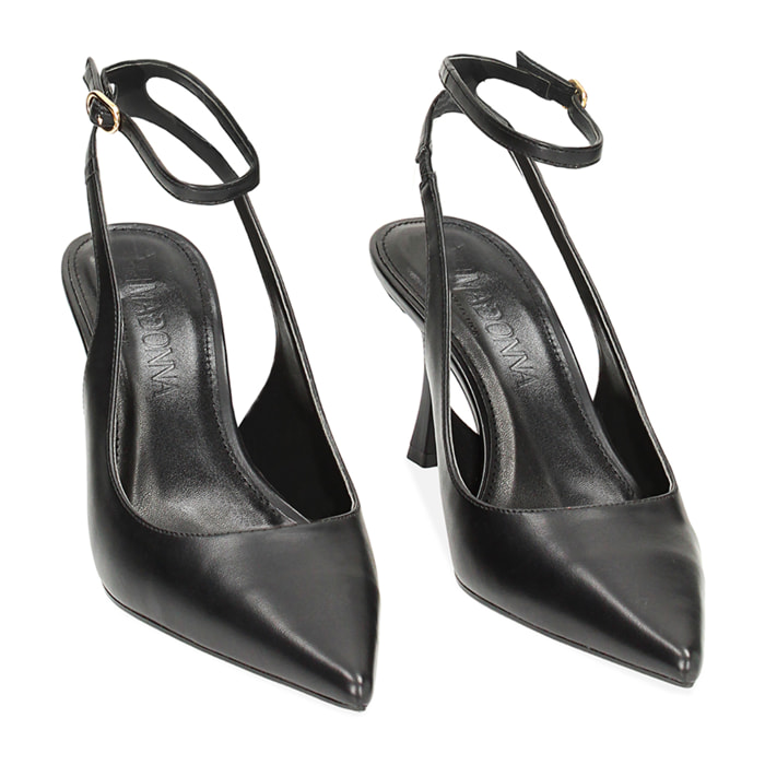 Décolleté slingback nere, tacco 8 cm