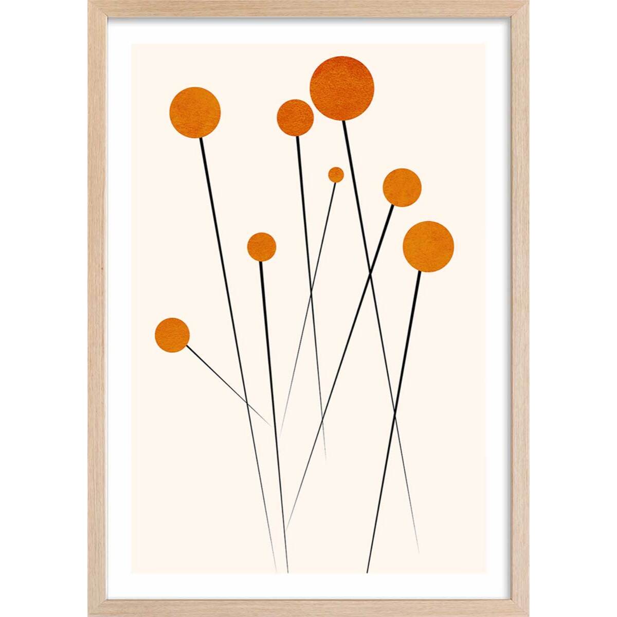 Affiche fleurs Waterflower dancing Affiche + cadre en bois - Chêne