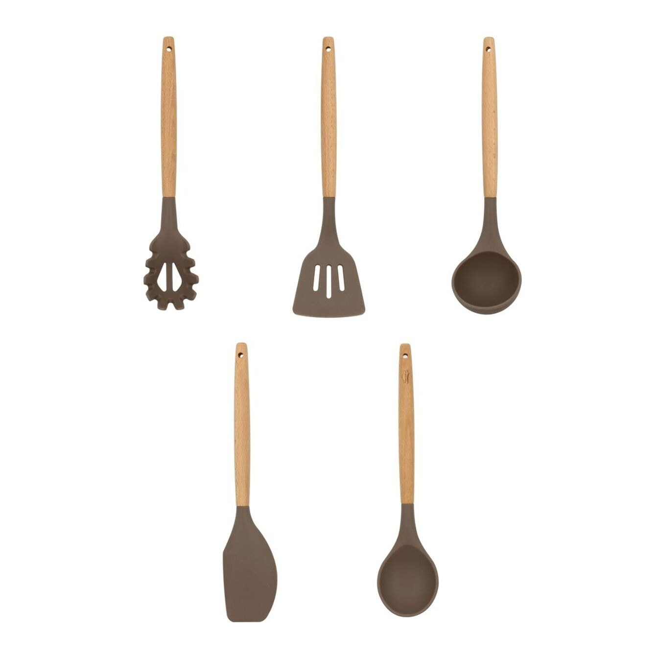 Lot de 5 ustensiles en silicone et manche en bois  ELIOTT