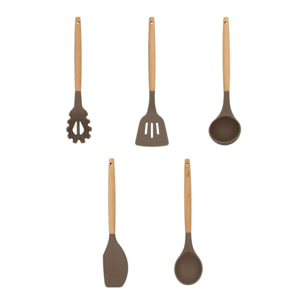 Lot de 5 ustensiles en silicone et manche en bois  ELIOTT