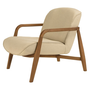 SIXTINE - Fauteuil en tissu beige et bois de teck recyclé