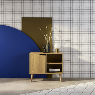 Buffet de rangement effet frêne 1 porte. 2 étagères. buffet bas. 80cm